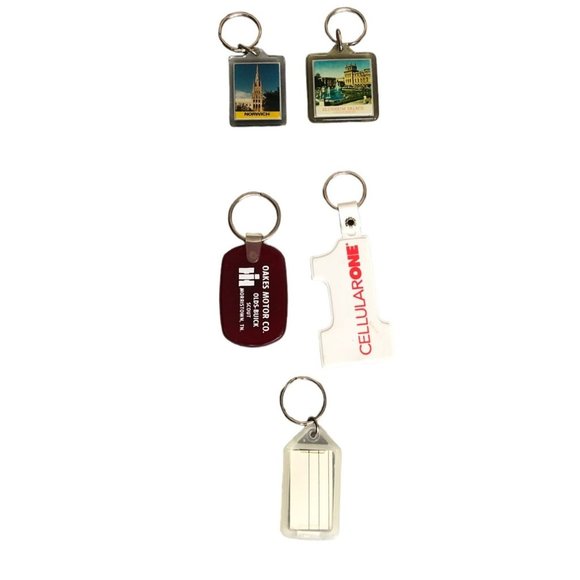 Vintage Keychains Lot of 5 Souvenir Lucite CellularOne Oakes Motor Advertisement - Picture 1 of 8